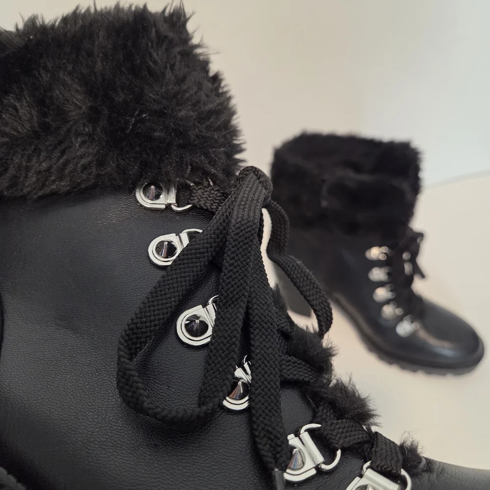 G By Guess Black Lace Up And Zip Stacked Heel Boots Studded Size 7.5 M